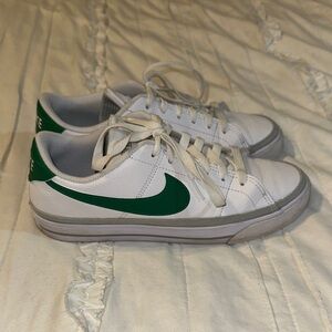 Nike White Sneakers with Green Swoosh